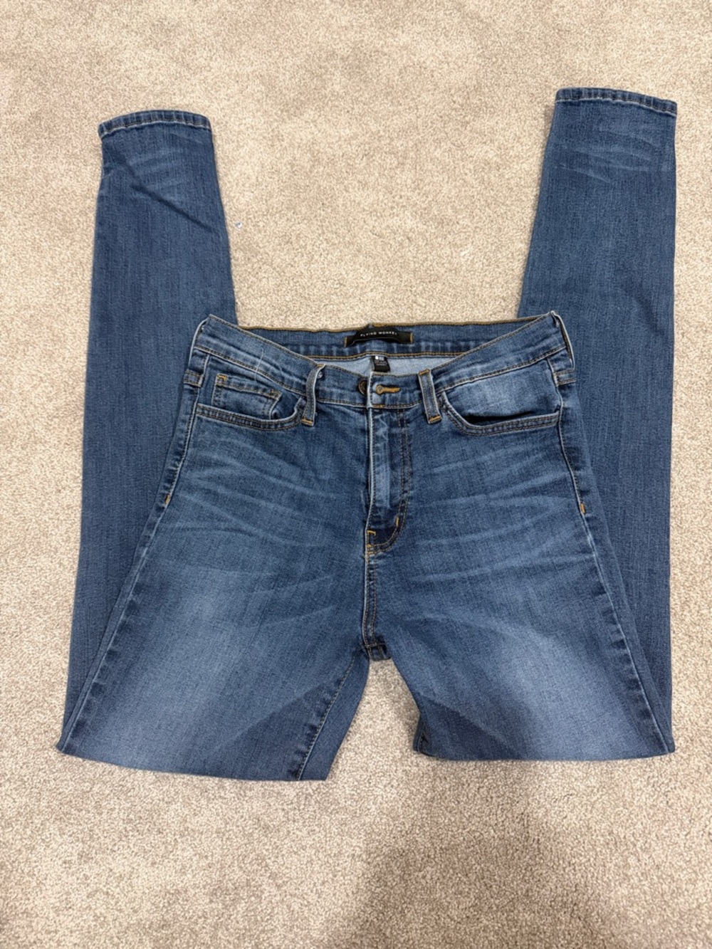 Flying Monkey Medium Blue Denim Jeans with Gold Stitching